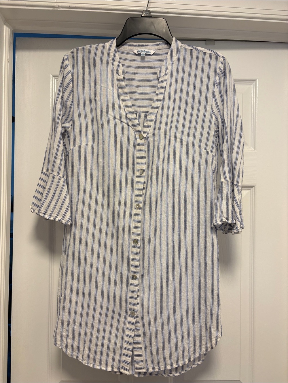 Blue island Striped Blue and White Button down tunic